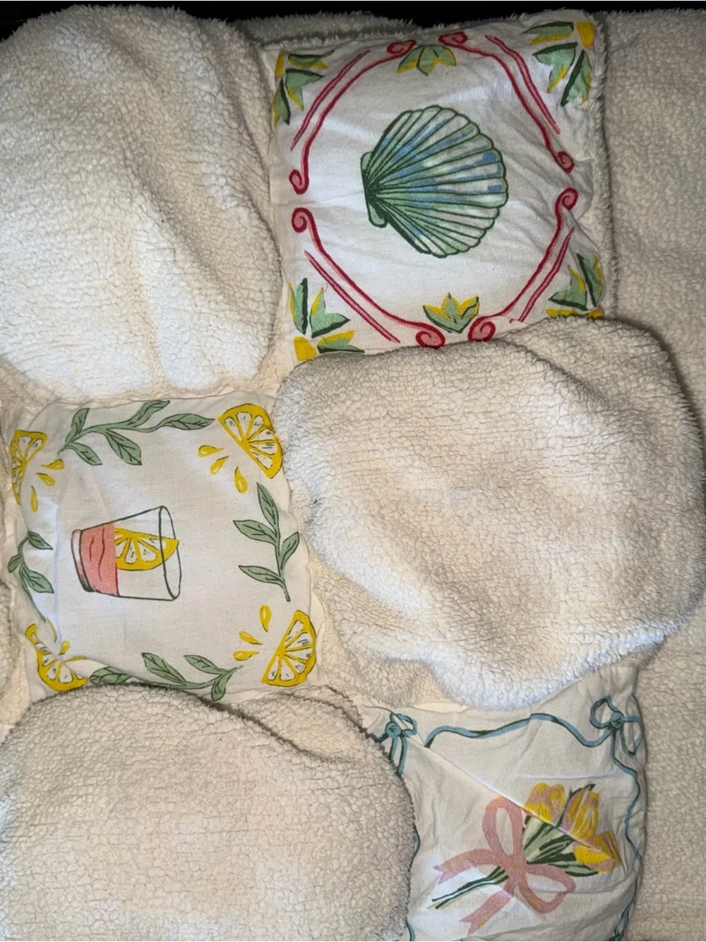 Anthropologie Cream Bubble Quilt with Multicolor Sea Motif